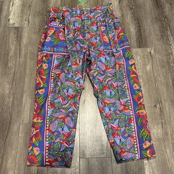 Farm Rio Macaw Flight Belted Pants In Blue In Multi - Picture 3 of 6